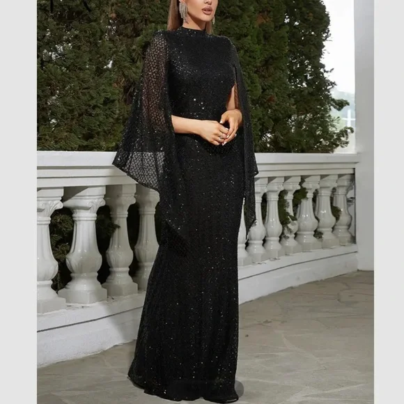 Luxe sequins mermaid hem bodycon formal evening black tie gown dress - Picture 4 of 7